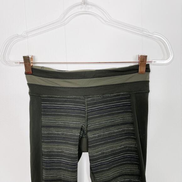 Lululemon Womens 4 Give Me Qi Crop Leggings Cyber Stripe Gator Green FullOn Luon - Picture 3 of 7
